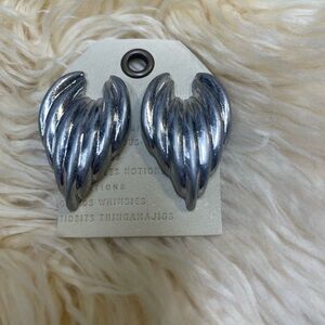 Anthropologie Ribbed Waterfall Silver Angel Wing Earrings